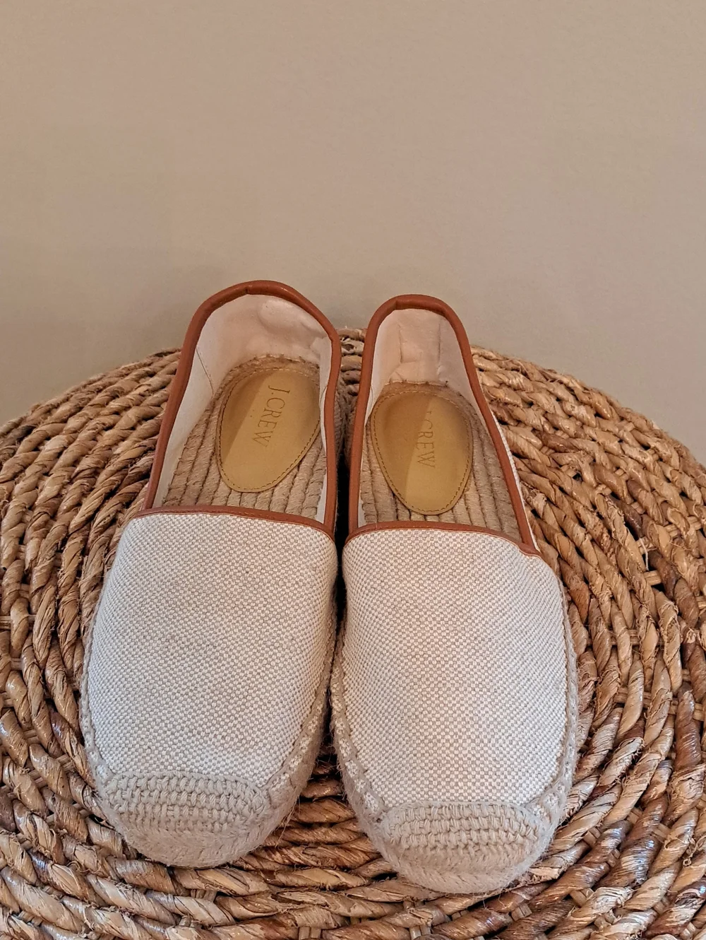 NWOT J.Crew Factory Womens Summer Beige Linen Canvas Espadrille Loafers 7.5